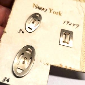 Vintage Buttons- 3 small to medium 9/16&quot;, to 3/4&quot; 1930,s nickle, designs NOS, Salesman samples(nov 427 22)