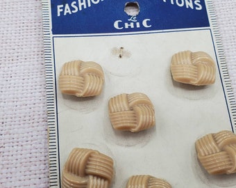 Vintage knoppen Le Chic-6 zoete bijpassende gekaard, vierkante tan nieuwigheid 5/8" 16mm (293 21 mei)