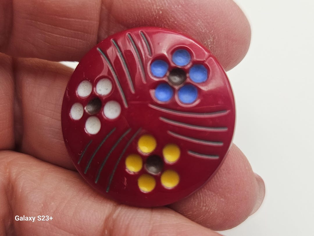 Vintage Buttons 1 Multi Floral Red, Design Glass 1 Inch, 25.5mm (mar ...