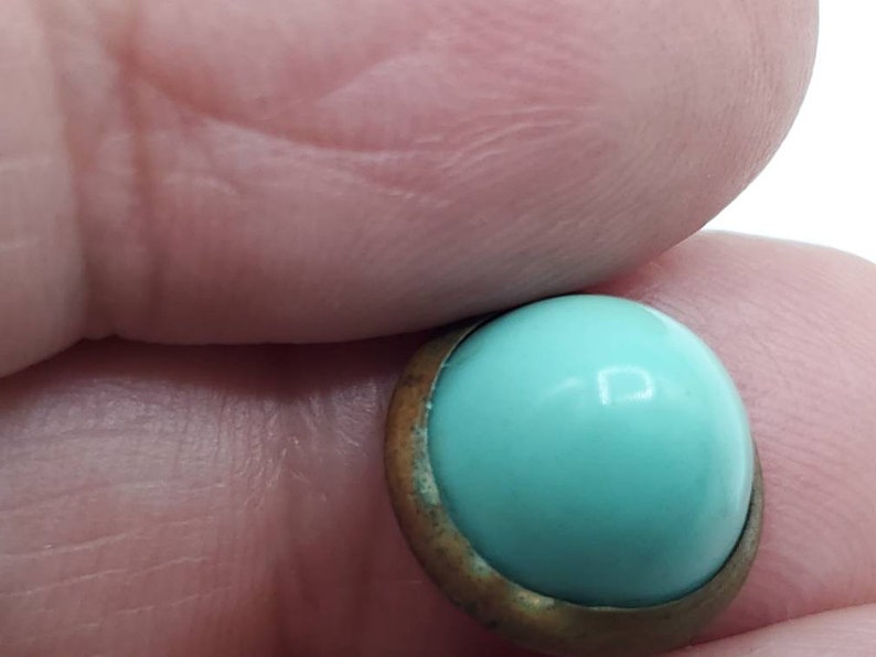 jan 45 21 Vintage buttons Beautiful 2 small and medium fancy Victorian pale green moon glow acrylic center brass metal setting