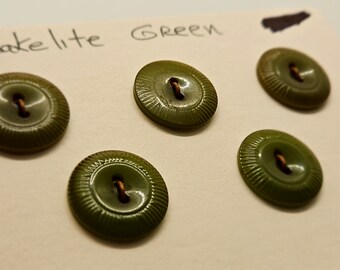 Vintage Buttons- Lot of 5 matching 11/16 " 17.5mm green sew thru(apr 130 24)