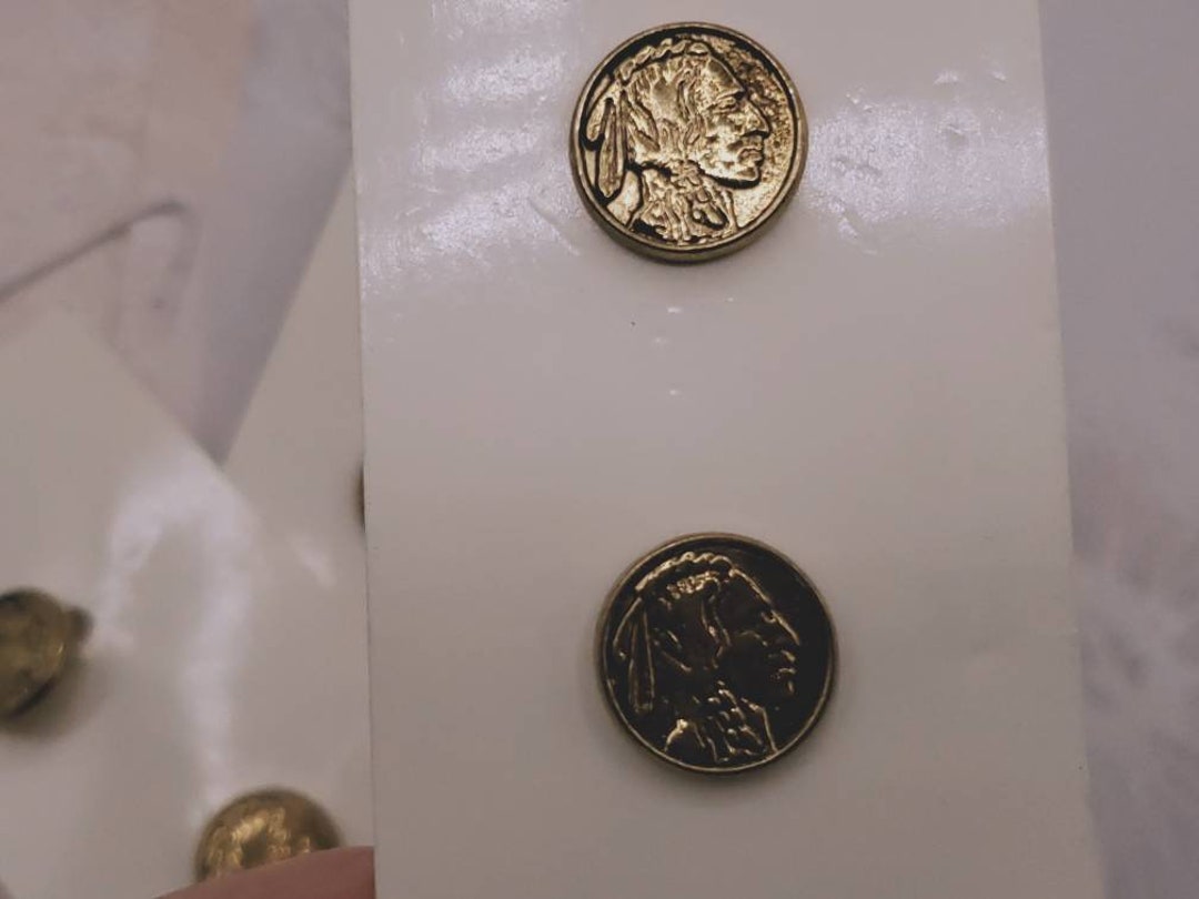 Vintage Button - 2 Buttons, on 1 Card Metal I Indian Head Coin Buttons ...