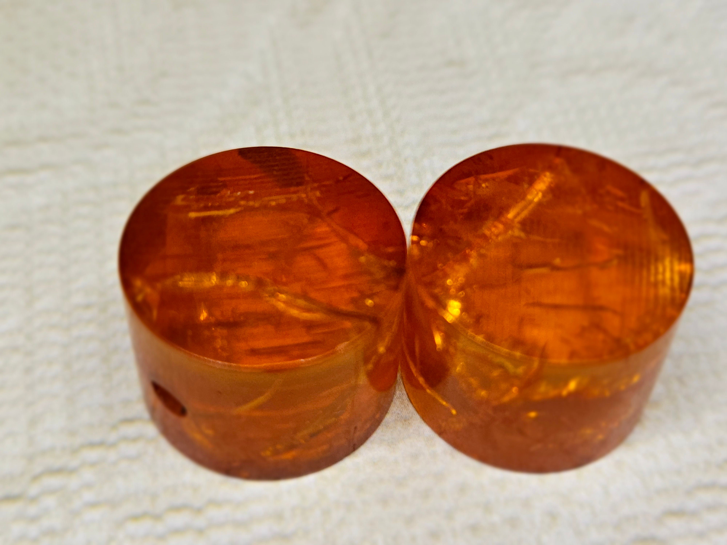 Vintage Button 2 matching apple juice stardust transparent Bakelite novelty cylinder mid size 11/16 17.5mm sew on(jun 323 23)