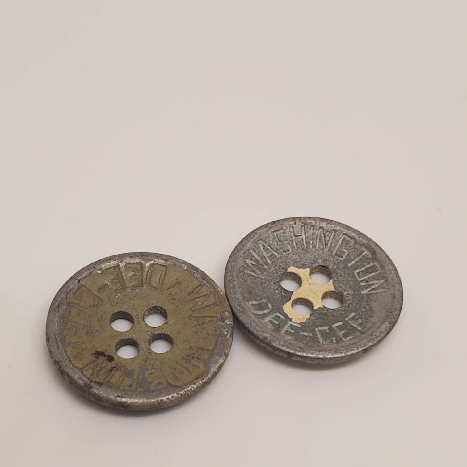 Vintage Button - 2 Assorted Washington Dee Cee Buttons Metal Work