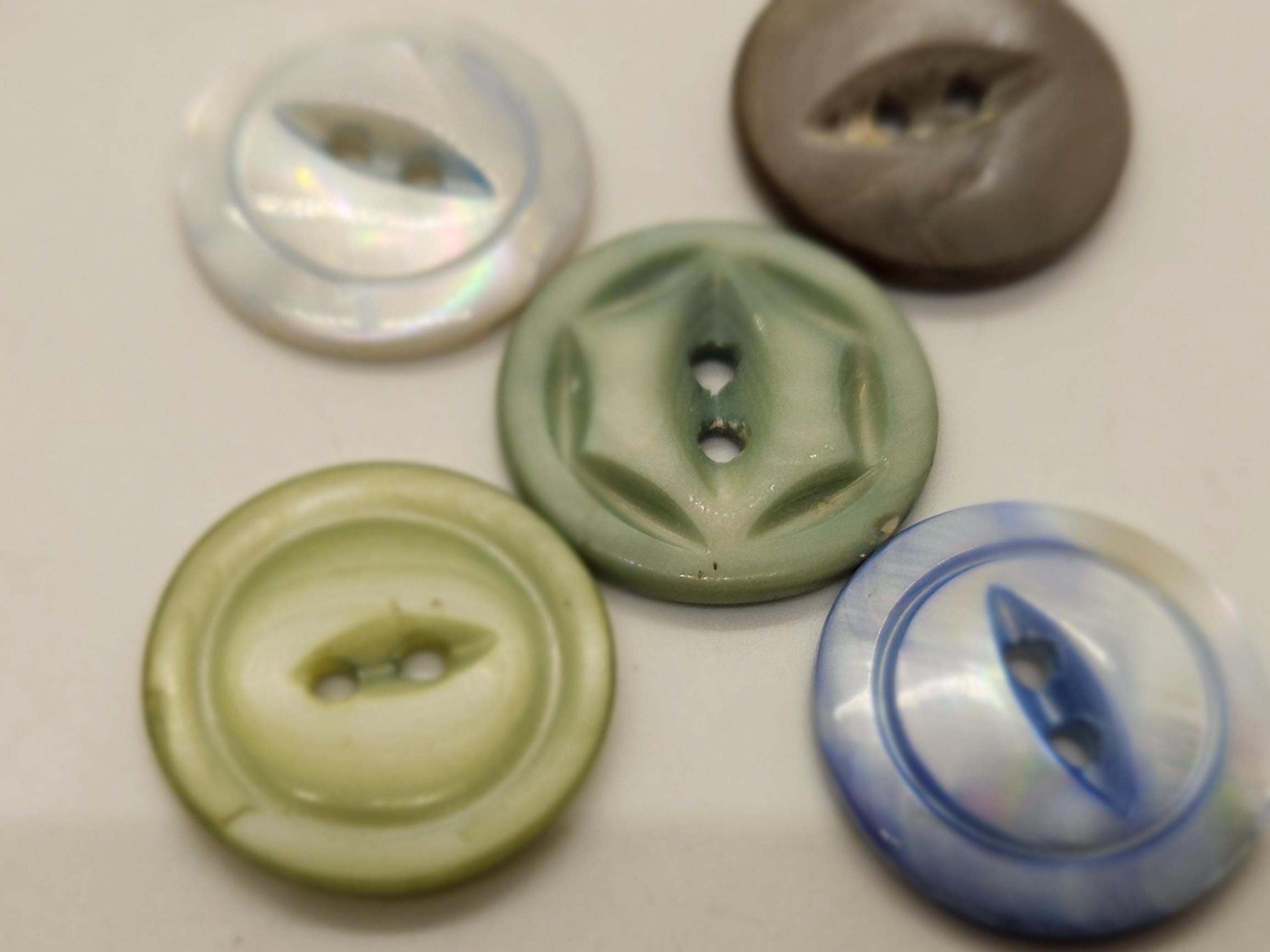 Vintage Buttons -5 Assorted Dyed Mother of Pearl, Blue, Green
