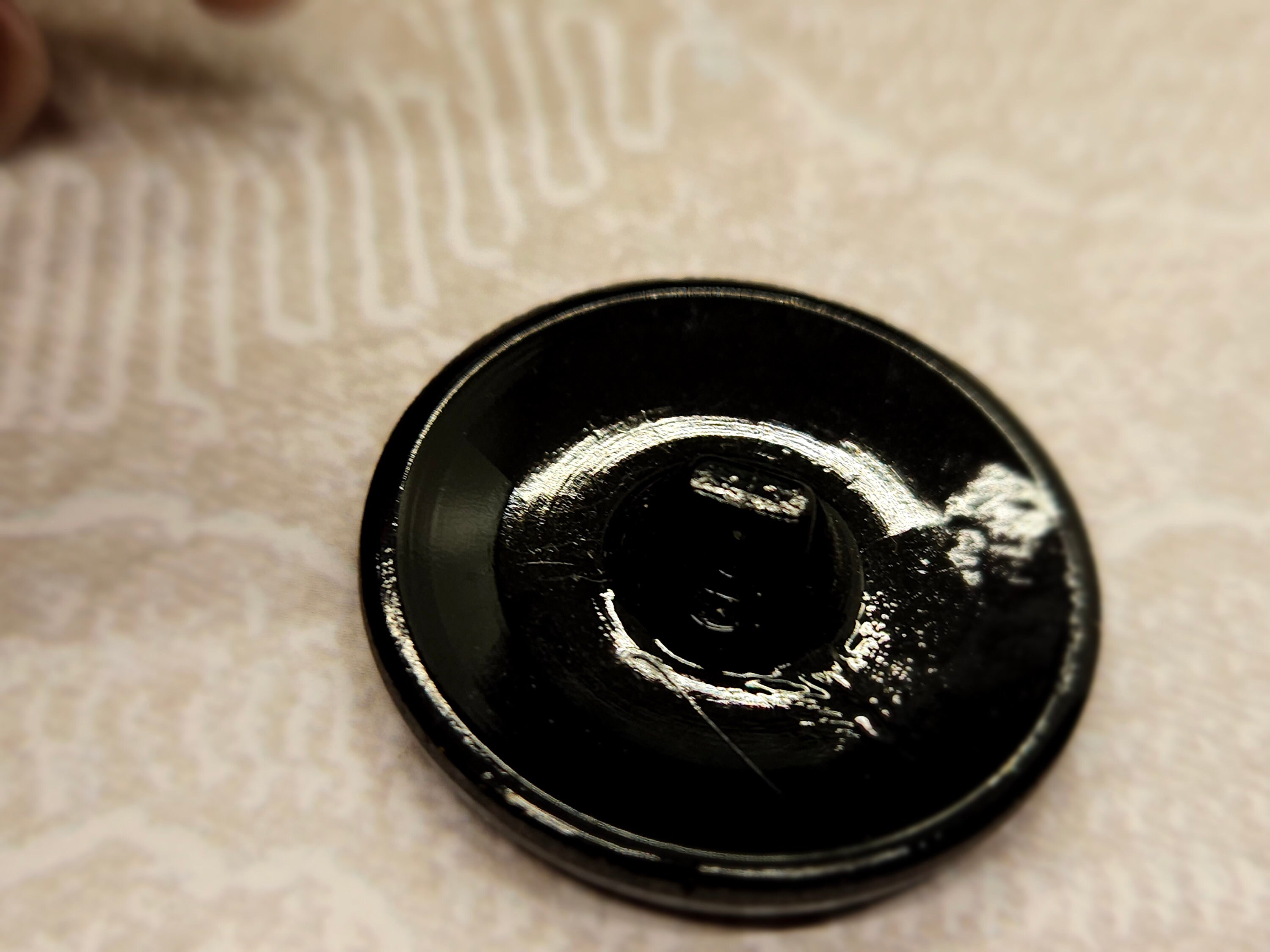 Vintage Button, 1 Heavy Weight Glass Novelty Jet Black, Gold