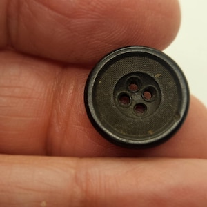 Vintage Buttons - 1 black 4 hole, 9/16&quot; 14mm Collector early rubber mid 1800 Goodyear Rubber Co.  stamped 1851 (jun 1087 24)