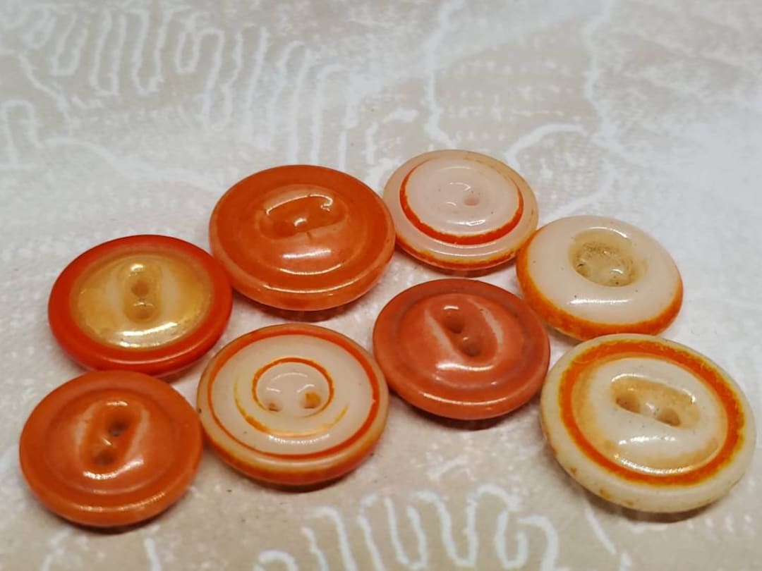 Vintage Buttons - 8 Orange Ringer and Cream Iridescent Cottage Chic ...