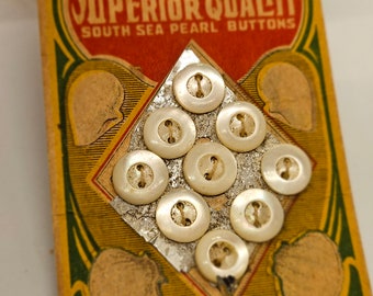 Vintage Buttons 9 mother of pearl, small, size design 3/8&quot; 9.5mm, sew thru NOS carded Superior Quality  (jun 688 24)