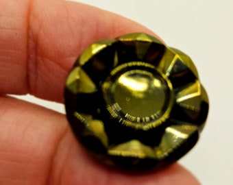 Vintage Buttons - 1 jet black glass, flower design luster painted design shank 7/8" 22mm( mar 839 24)