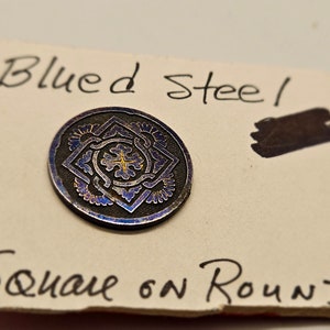 Vintage Button 1 beautiful blue steel metal mid size 3/4 19mm Victorian apr 170 24 image 2