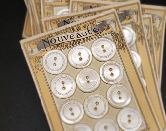 Vintage Buttons - mother of pearl 12 matching NOUVEAUTE  France 2 hole, ringer edge on 1 Card small size 9/16 inch 14mm (sept 189 22)