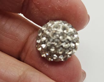 Vintage button, 1, domed rhinestones design silver metal, small 9/16" 14mm, shank (mar 918 26)