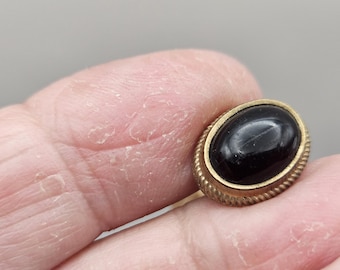 Vintage Button, 1 oval black glass center waistcoat 1/2" 13mm brass metal Victorian (mar 931 24)