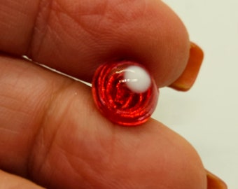 Vintage Buttons 1 tiny red with white dot glass 3/8" 9.5mm charmstring metal shank, Victorian (mar 889 24)