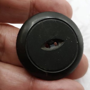 Vintage Buttons - 1 black 2 hole, 1 1/4&quot; 32mm Collector early rubber mid 1800 Goodyear Rubber Co.  stamped 1851 (jan 137 22)