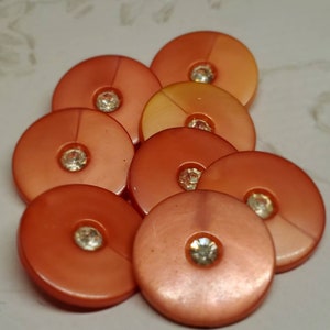 Vintage Buttons -  8 beautiful, large rhinestones solitaire set in Pastel pink shaded plastic 1 1/8&quot; 28 mm ( dec 602 22)