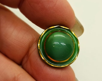 Vintage Buttons,  1930's,  1 glass moonglow green 11/16" 17.5mm, gold rim (Feb 310 24)