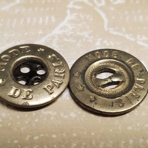 Vintage  Button - 2 assorted Mode De Paris, 5/8&quot; 16mm buttons metal work/ overall (mar 623 23)