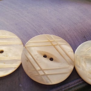 Vintage Buttons - 3 assorted large size mother of pearl, carved designs, collector beautiful (aug 149 19)