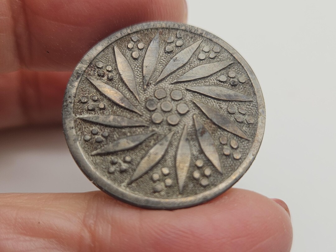 Vintage Metal Button, Embossed Design Metal, Pewter Color Victorian Era ...