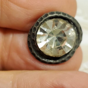 Vintage buttons- 1 Beautiful  5/8&quot; 16mm, dark setting in silver with rhinestone design(dec 516 22)