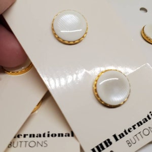 Vintage Buttons - 1 card, matching lot of 2 gold and white design small 5/8&quot; 16mm JHB brand (C 114)
