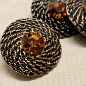 Vintage Button - 3 matching large 1 1/8, 28mm beautiful design, amber rhinestones brass metal setting  (july 74 23)