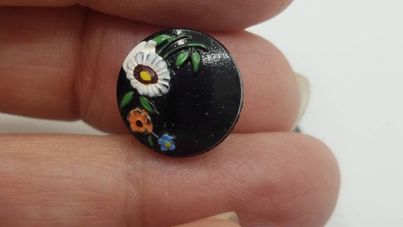 Vintage Button 3 beautiful black multi floral color design glass small size 12 nov 317 20 13 mm
