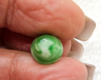 Vintage Buttons 1 tiny charm string white and green swirl glass metal shank 3/8" 9.5mm(aug 416 23)