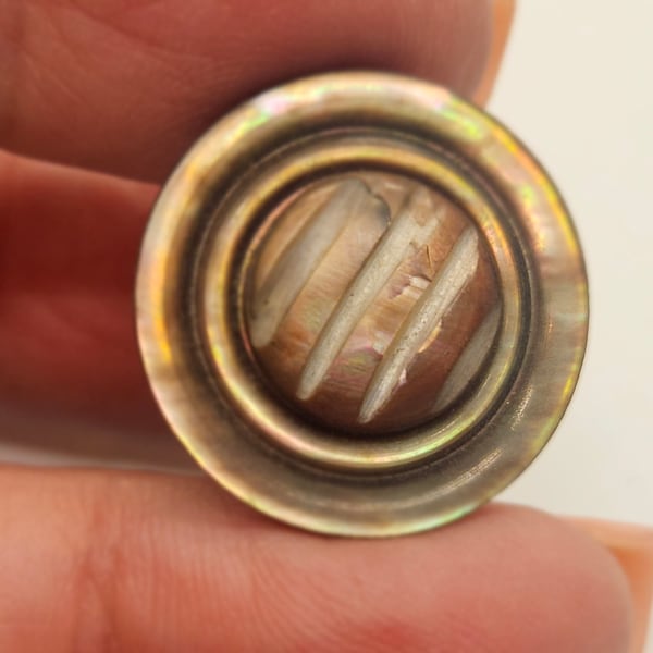 Vintage Button 1, beautiful Mother of Pearl stacked design 13/16" 20.5mm metal shank.(mar 134 24)