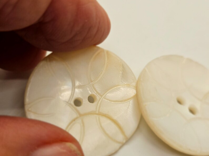 Vintage Buttons - 2 Matching Mother of Pearl, Large Incised Design ...