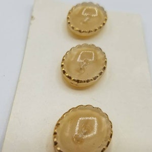 Vintage Button 3 medium 3/4&quot;  beige oval carded, glass Buttons Schwanda, NOS, West Germany, sew through (sept 8 20)