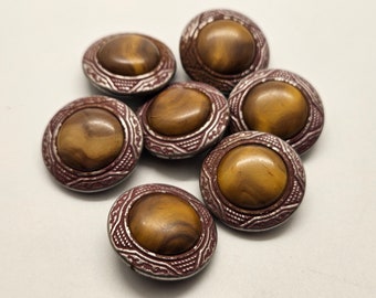 Lot De 7 Gros Boutons Vintage Marron Travaillés - 2,7 Cm De Diamètre - Réf. 552