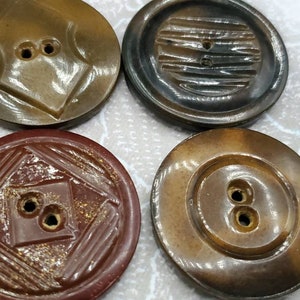 Vintage Buttons - 4 assorted styles tight top celluloid, metal back extra large 1 3/8&quot;, 35mm (oct 294 21)