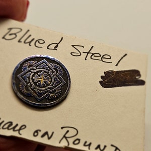 Vintage Button 1 beautiful blue steel metal mid size 3/4 19mm Victorian apr 170 24 image 5