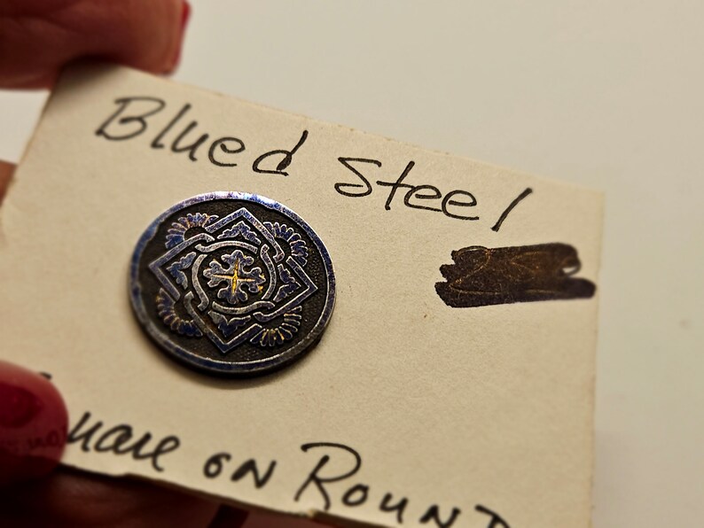 Vintage Button 1 beautiful blue steel metal mid size 3/4 19mm Victorian apr 170 24 image 5