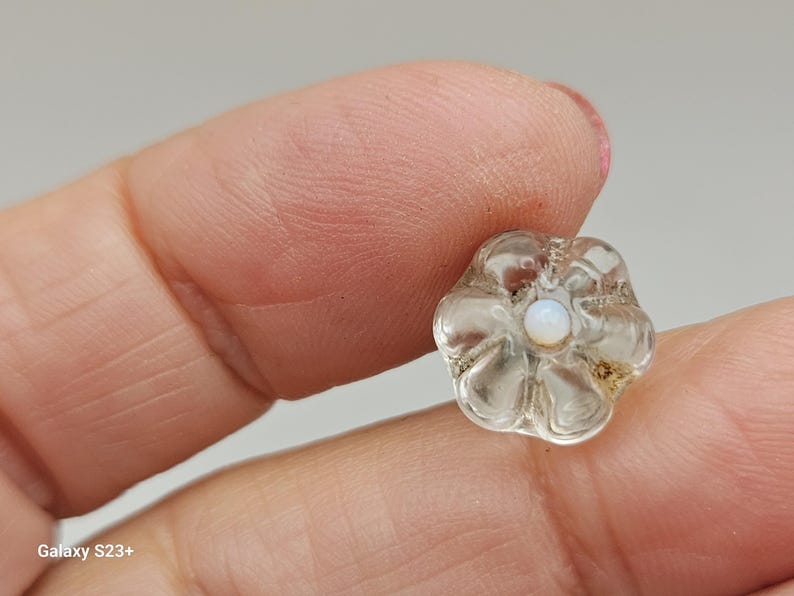 Vintage Buttons 1 Swirl Back Charm String, Clear Glass White Dot 7/16 ...