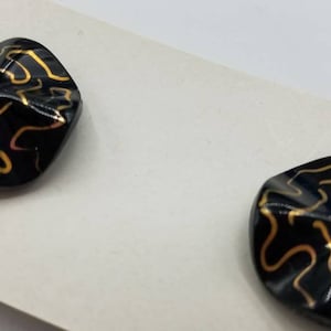 Vintage Button 2 medium 7/8&quot; black with gold accent carded, glass Buttons Schwanda, NOS, West Germany, shank (sept 10 20)