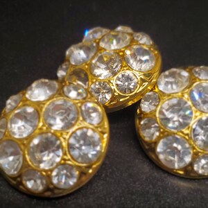 Vintage Buttons -  3 beautiful, matching rays design size 7/8 inch, 22 mm rhinestone, gold metal (Sept 8 22)