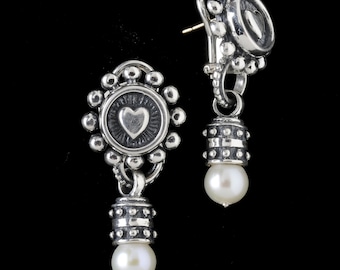 Beaded Heart Earrings with Pearls Drops, B.C. Silver Collection  6355SXL