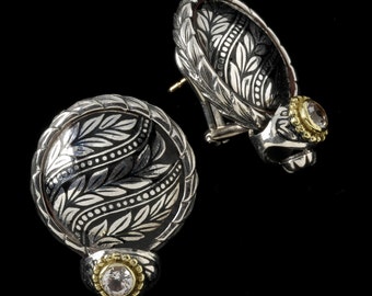 Laurel Leaf Dome with Stones Earrings, Engraved Collection               2303SGWXXXXB
