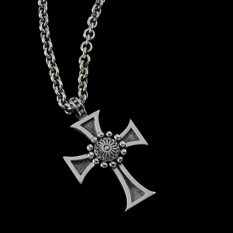 Large Beaded Flower Shadow Cross Pendant 6442S image 2