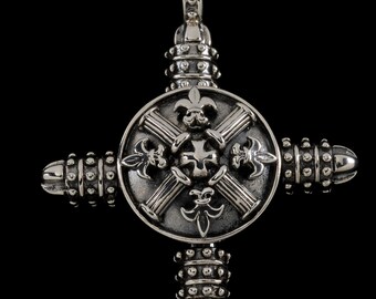 Large Fleur de lis and Column Cross Pendant 6444S