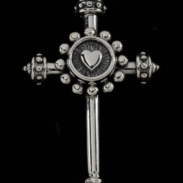 Beaded Heart with Fleur de Lis  Ball Cross Pendant  6436S