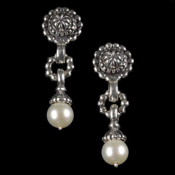 Ornament and Pearl Drop Earrings , B.C. Silver Collection    6313SXL