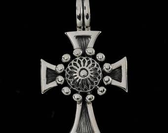 Medium Beaded Flower Shadow Cross Pendant  6443