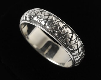 Fig Leaf Wedding Band, Engraved Collection      2502S