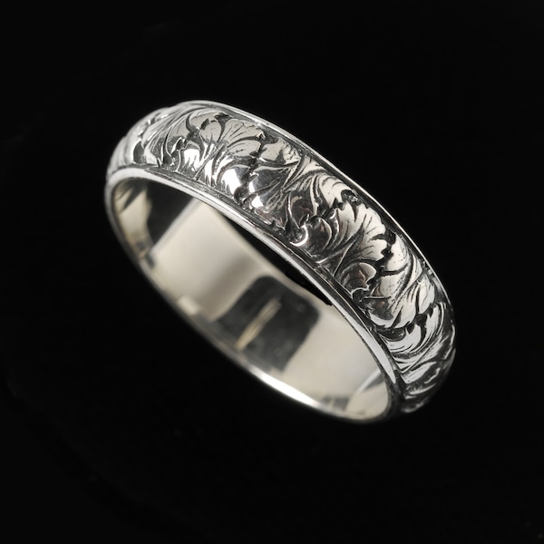 Fig Leaf Wedding Band, Engraved Collection      2502S