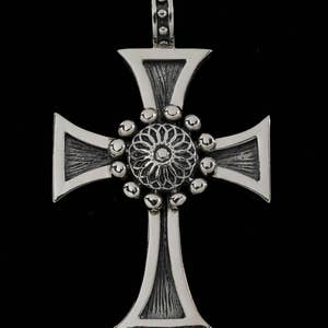 Large Beaded Flower Shadow Cross Pendant 6442S image 1